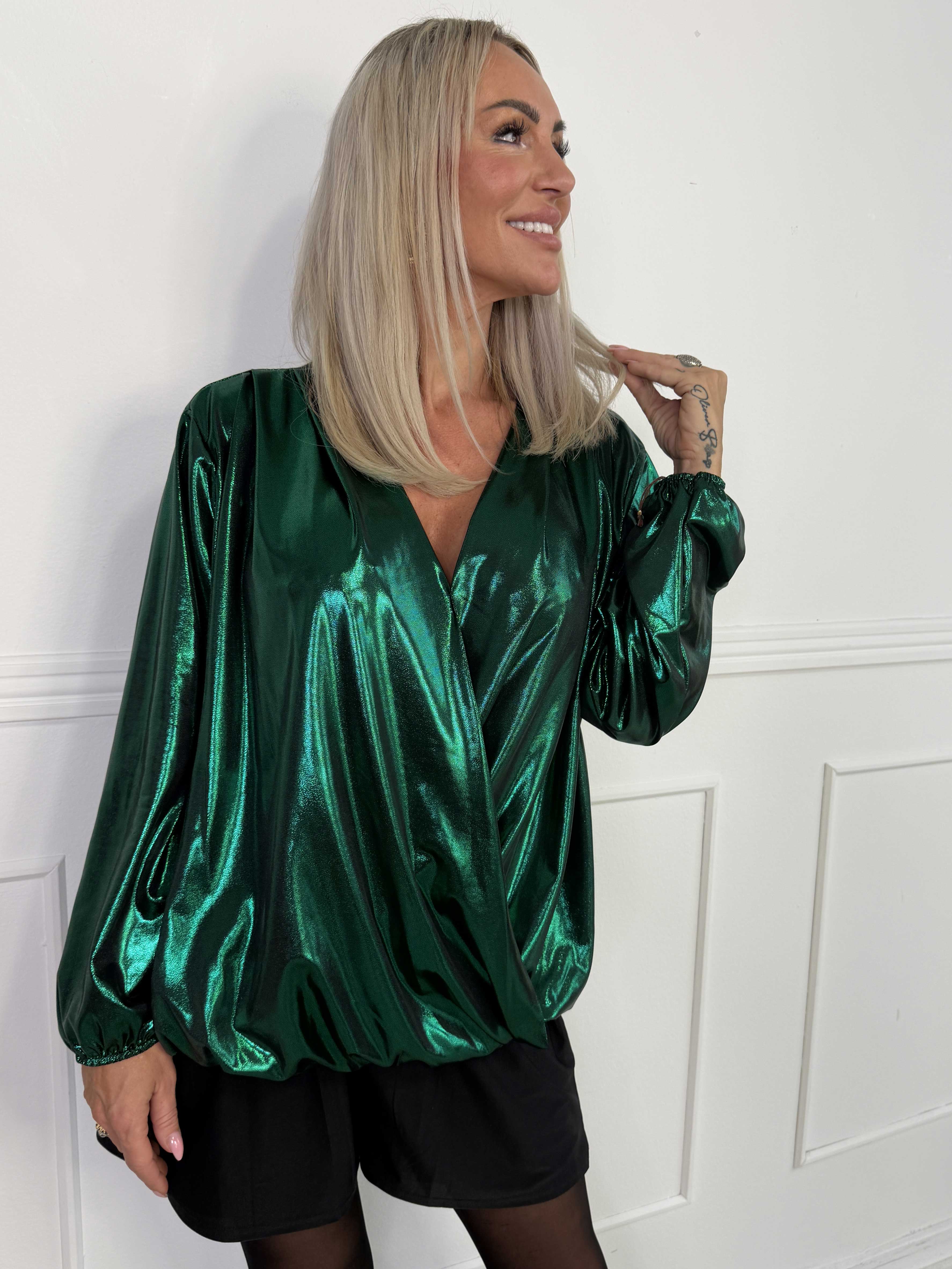 Rakel Shiny - Langærmet bluse i skinnende stof